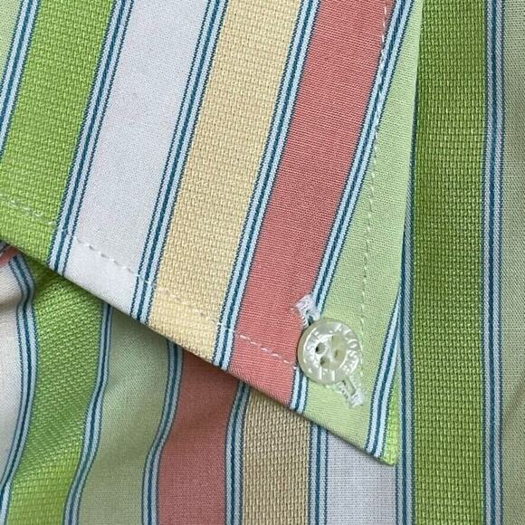 Lacoste Men's Size 40 Striped Lime Green Peach White Pointed Collar Long Sleeve - Picture 7 of 10